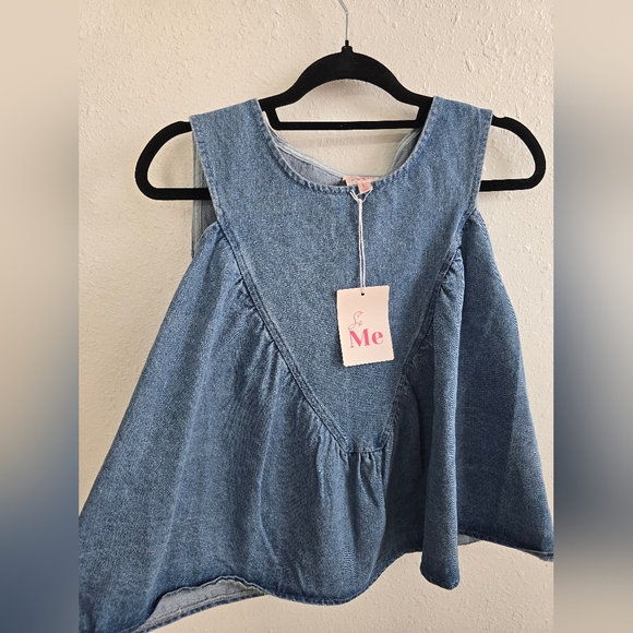 So Me NWT Light Wash Ruched Denim Tent Style Tank Top Size Large - Picture 7 of 11